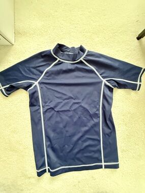 Kid's Navy Short-Sleeve Rash Guard Swim Shirt